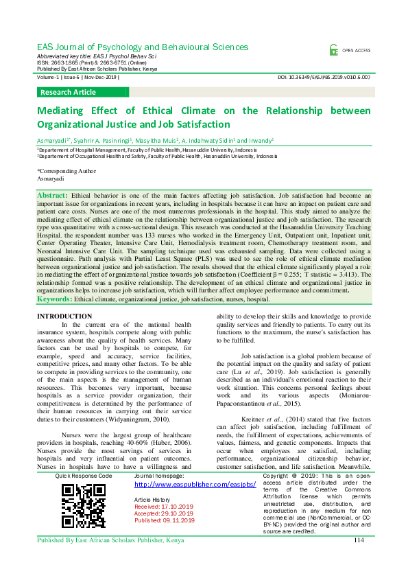 (PDF) Mediating Effect of Ethical Climate on the Relationship between ...