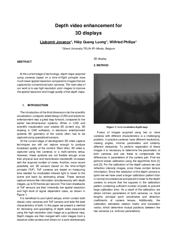 (PDF) Depth video enhancement for 3D displays