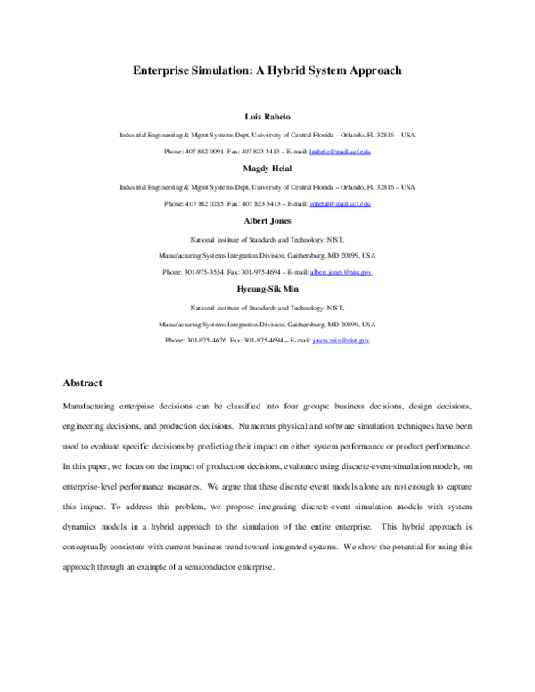(PDF) Enterprise Simulation: a Hybrid System Approach
