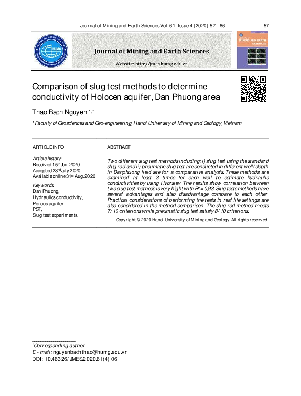 (PDF) Comparison of slug test methods to determine conductivity of ...