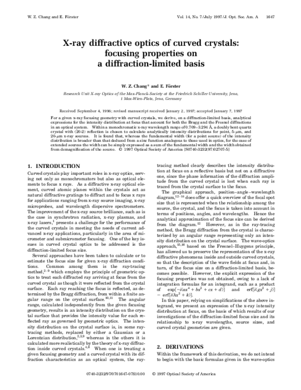(PDF) X-ray diffractive optics of curved crystals: focusing properties ...