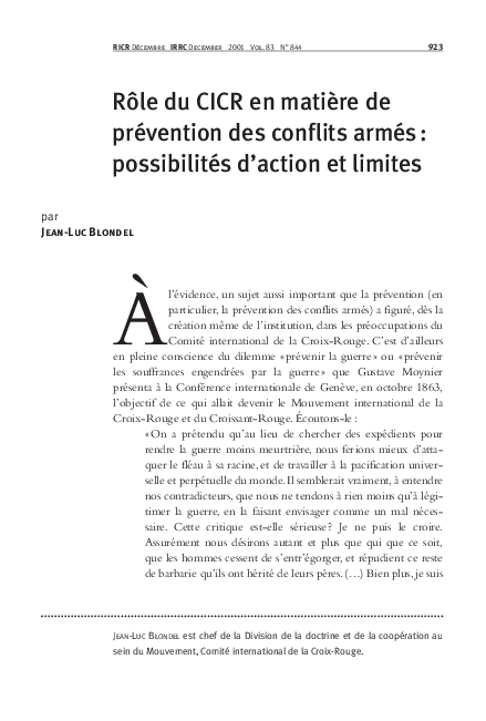 (PDF) Rôle du CICR en matière de prévention des conflits armés ...