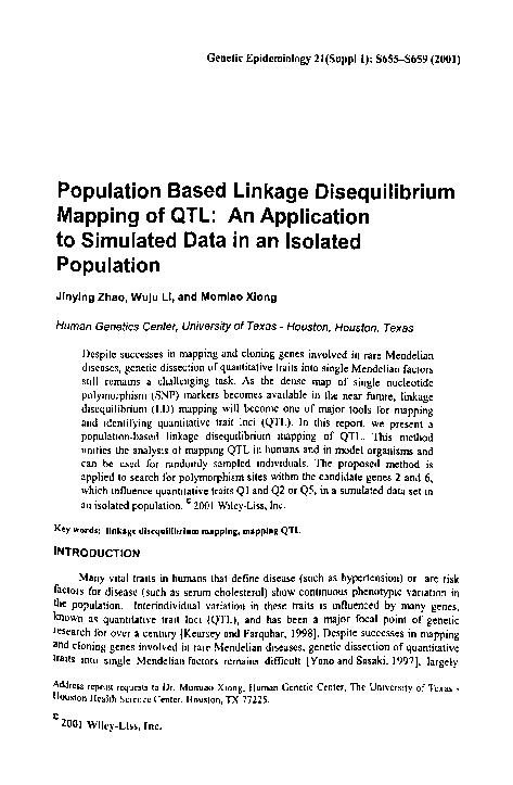 (PDF) Population Based Linkage Disequilibrium Mapping of QTL: An ...