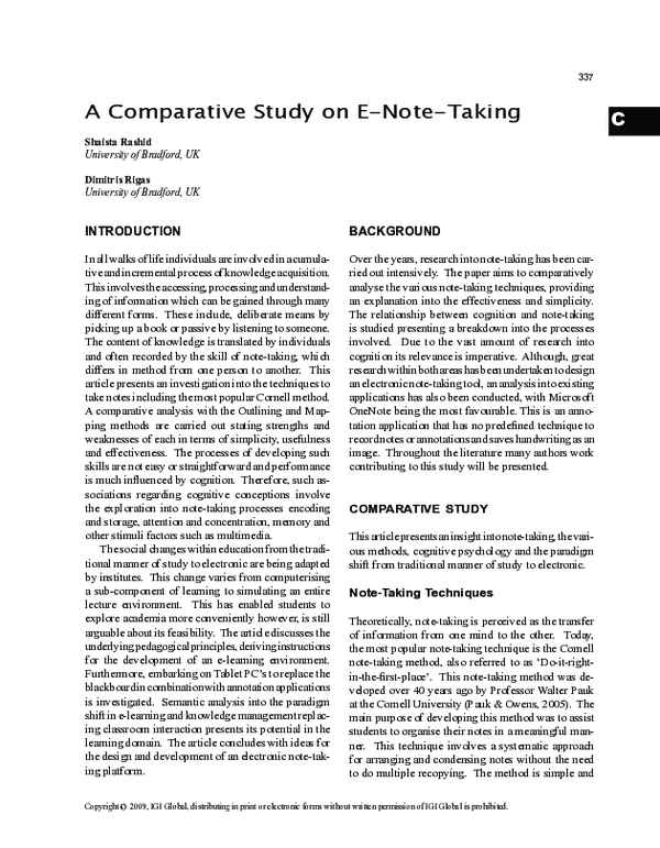 (PDF) A Comparative Study on E-Note-Taking