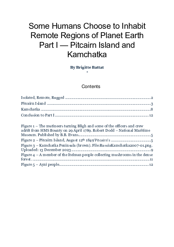 (PDF) Isolated Places on Earth Part I, Author: Brigitte Battat