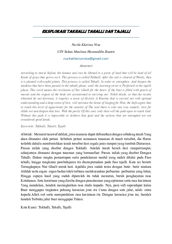 (PDF) EKSPLORASI TAKHALLI TAHALLI DAN TAJALLI