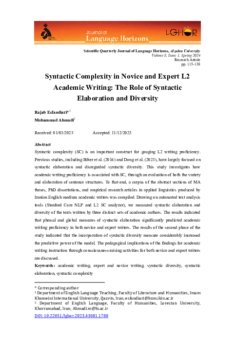 (PDF) Syntactic Complexity in Novice and Expert L2 Academic Writing ...