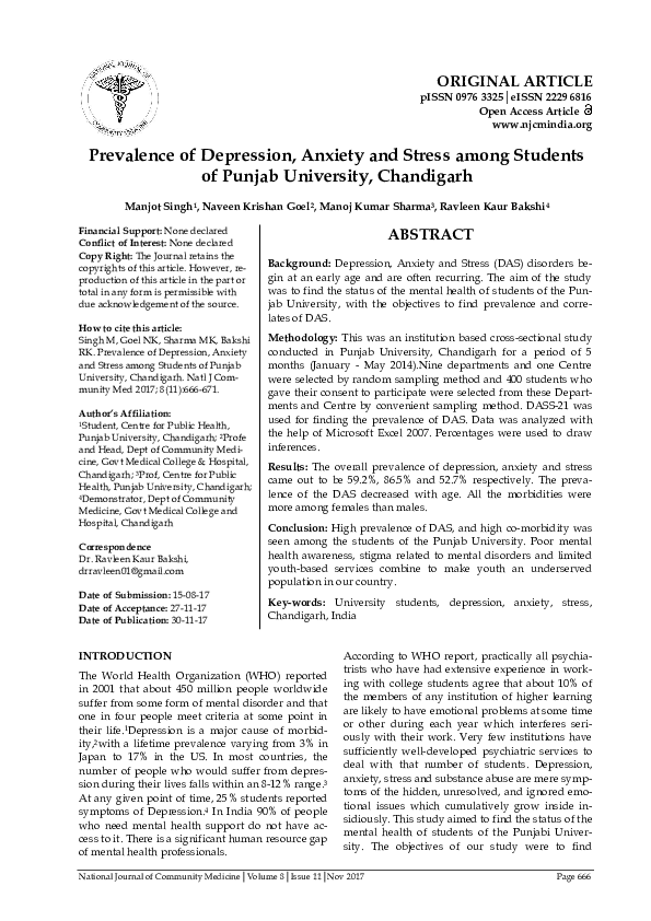 (PDF) Prevalence of Depression, Anxiety and Stress among Students of ...