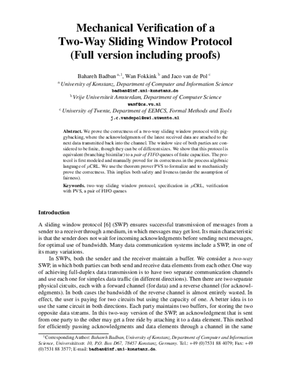 (PDF) Mechanical Verification of a Two-Way Sliding Window Protocol ...