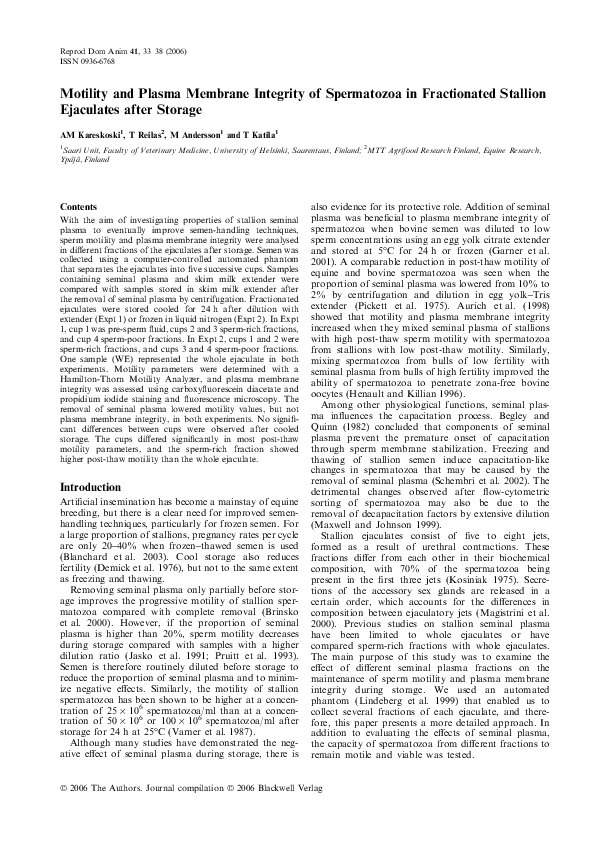 (PDF) Motility and Plasma Membrane Integrity of Spermatozoa in ...