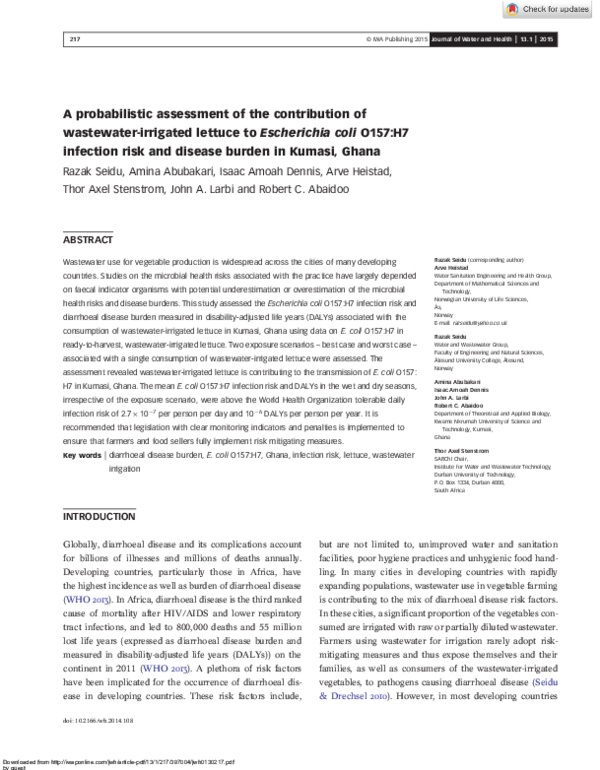 (PDF) A probabilistic assessment of the contribution of wastewater ...