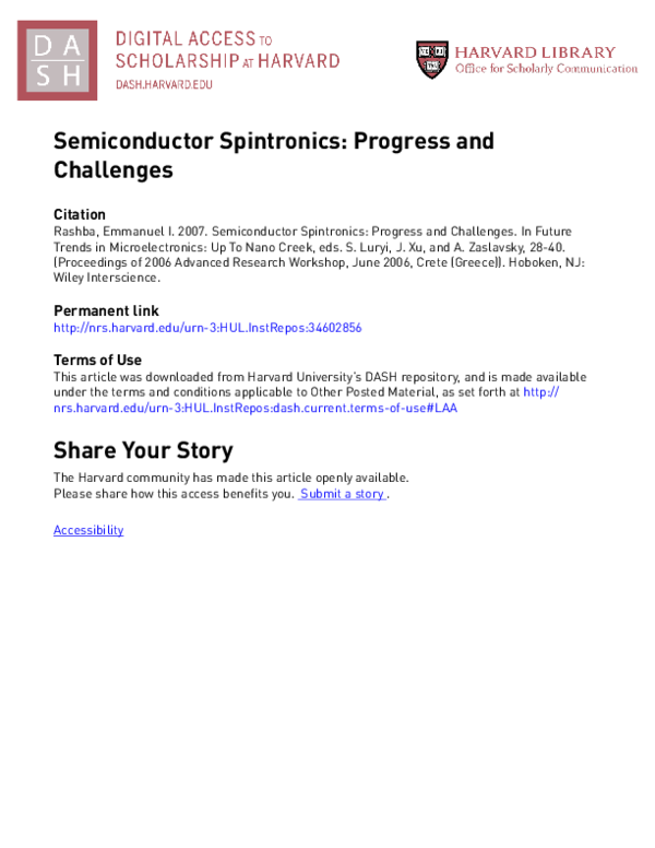 (PDF) Semiconductor Spintronics: Progress and Challenges