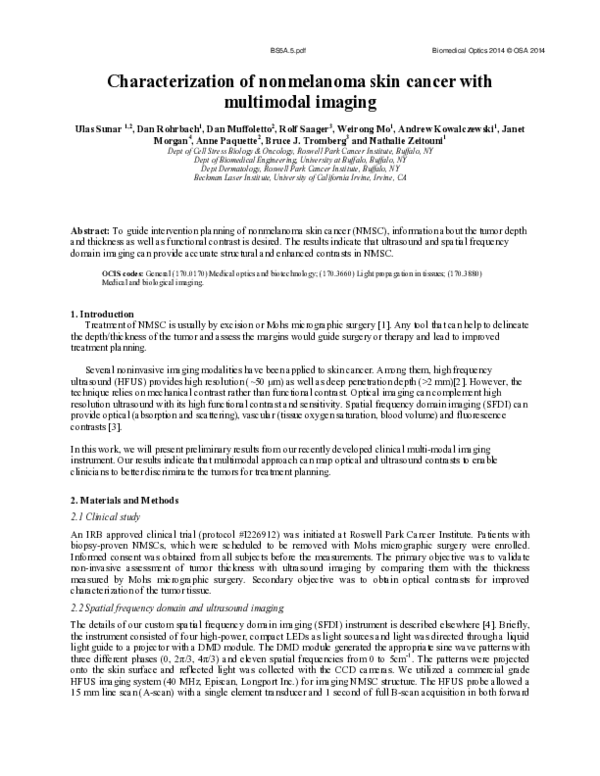 (PDF) Characterization of skin cancer with multimodal imaging