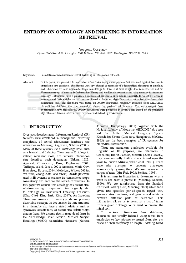 (PDF) Entropy on Ontology and Indexing in Information Retrieval