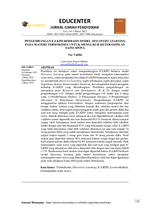 (PDF) Pengembangan E-LKPD Berbasis Model Discovery Learning Pada Materi ...