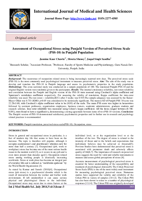 (PDF) Assessment of Occupational Stress using Punjabi Version of ...