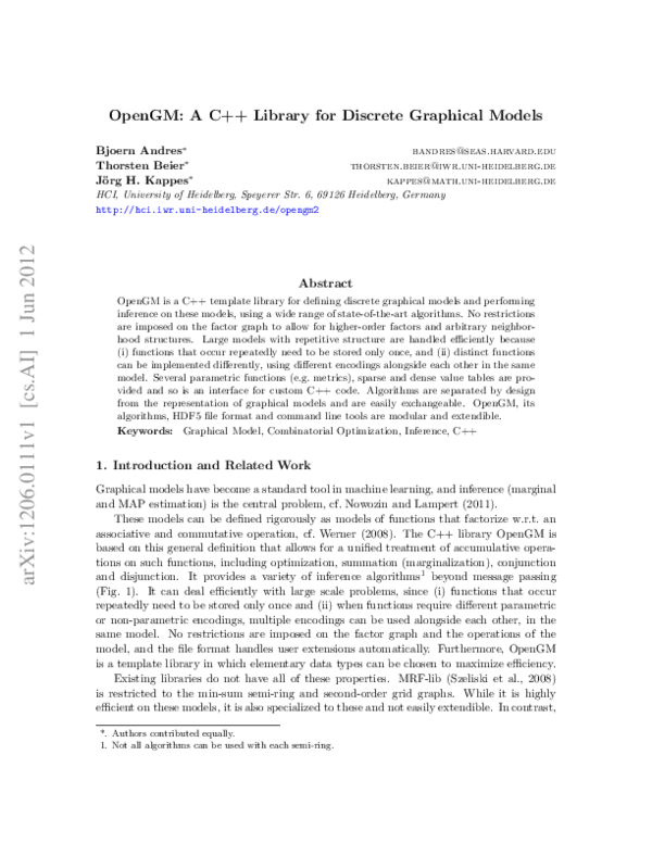 (PDF) OpenGM: A C++ Library for Discrete Graphical Models
