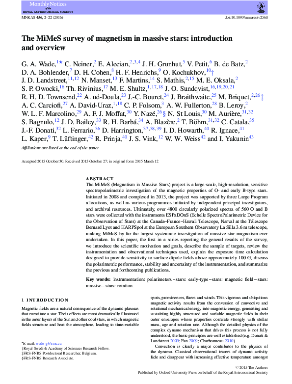 (PDF) The MiMeS survey of magnetism in massive stars: introduction and ...