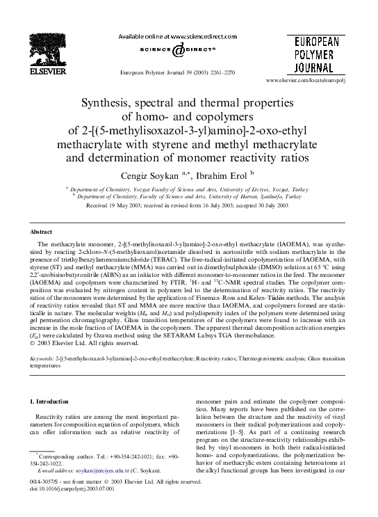 (PDF) Synthesis, spectral and thermal properties of homo- and ...
