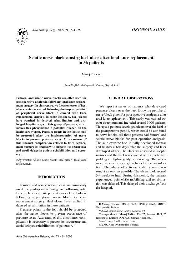 (PDF) Sciatic nerve block causing heel ulcer after total knee ...
