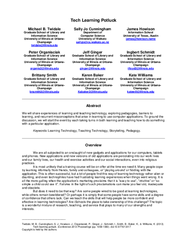 (PDF) Tech learning potluck