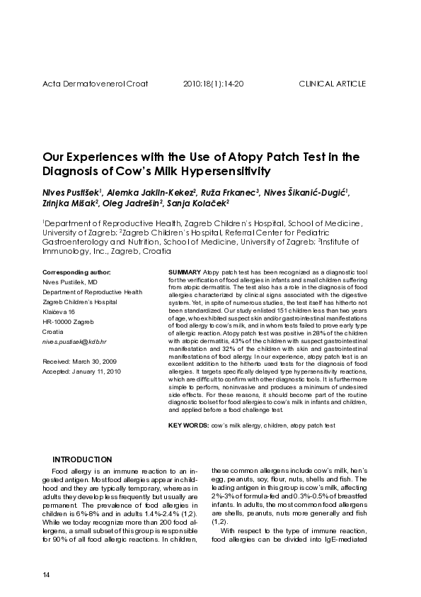(PDF) Our experiences with the use of atopy patch test in the diagnosis ...