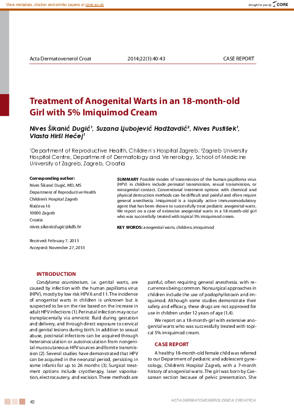 (PDF) Treatment of anogenital warts in an 18-month-old girl with 5% ...