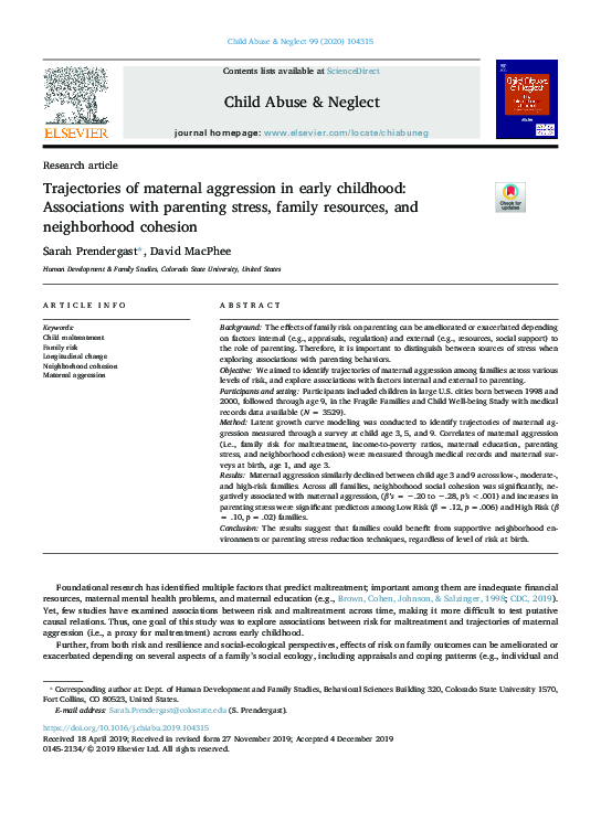 (PDF) Trajectories of maternal aggression in early childhood ...
