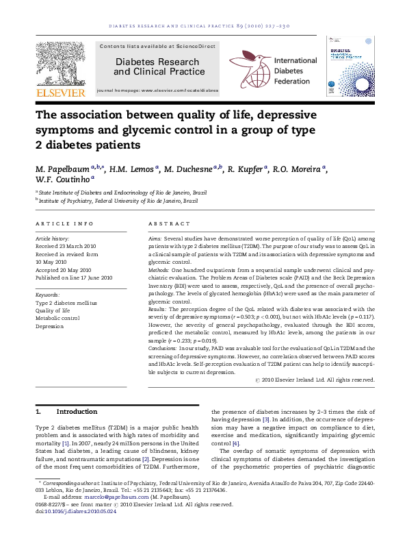 (PDF) The association between quality of life, depressive symptoms and ...