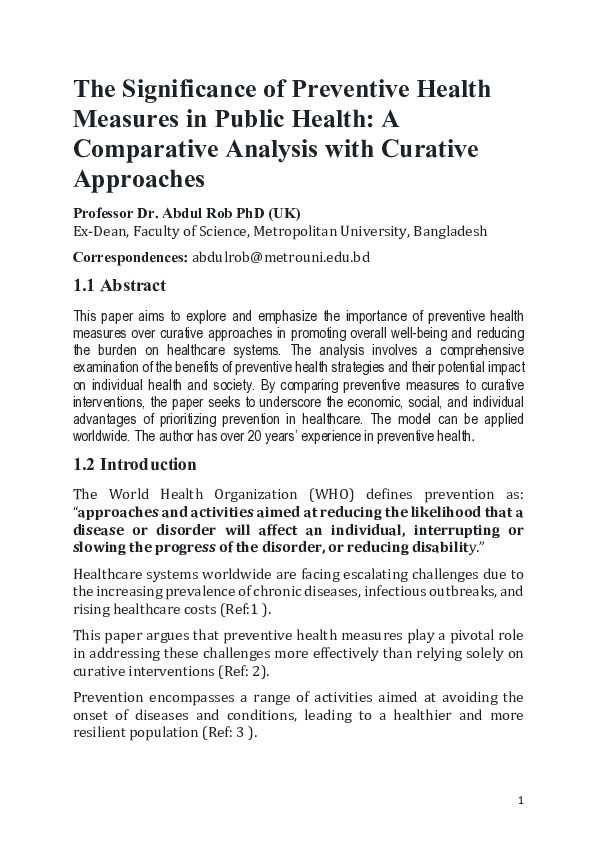 (PDF) The Significance of Preventive Health Measures in Public Health ...