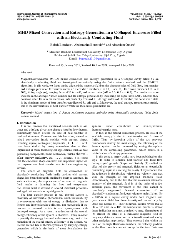 (PDF) MHD Mixed Convection and Entropy Generation in a C-Shaped ...