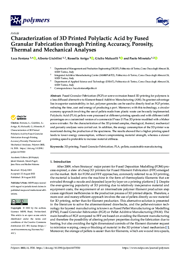 (PDF) Characterization of 3D Printed Polylactic Acid by Fused Granular ...