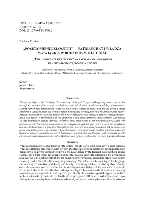 (PDF) „The Taming of the Shrew” — patriarchy and power in a ...