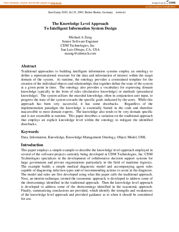 (PDF) The Knowledge Level Approach To Intelligent Information System Design
