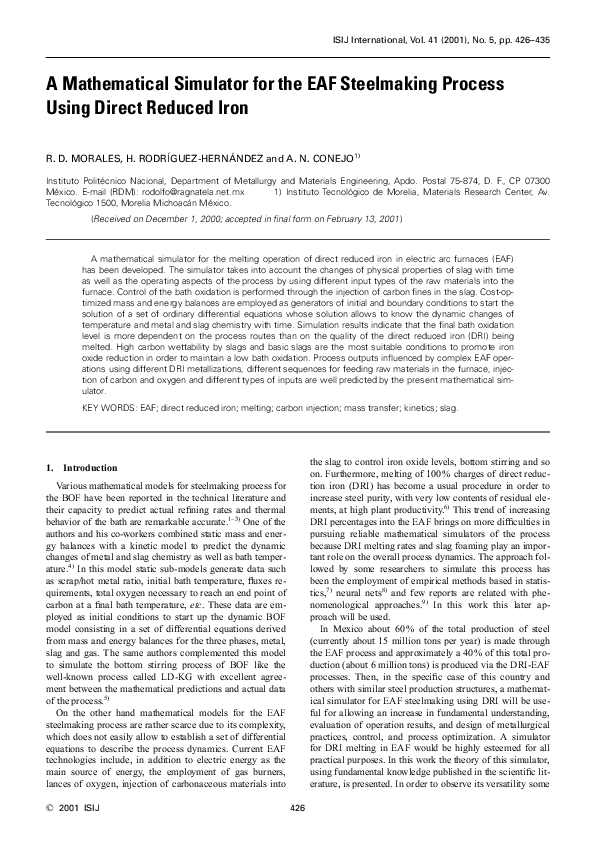 (PDF) A Mathematical Simulator for the EAF Steelmaking Process Using ...