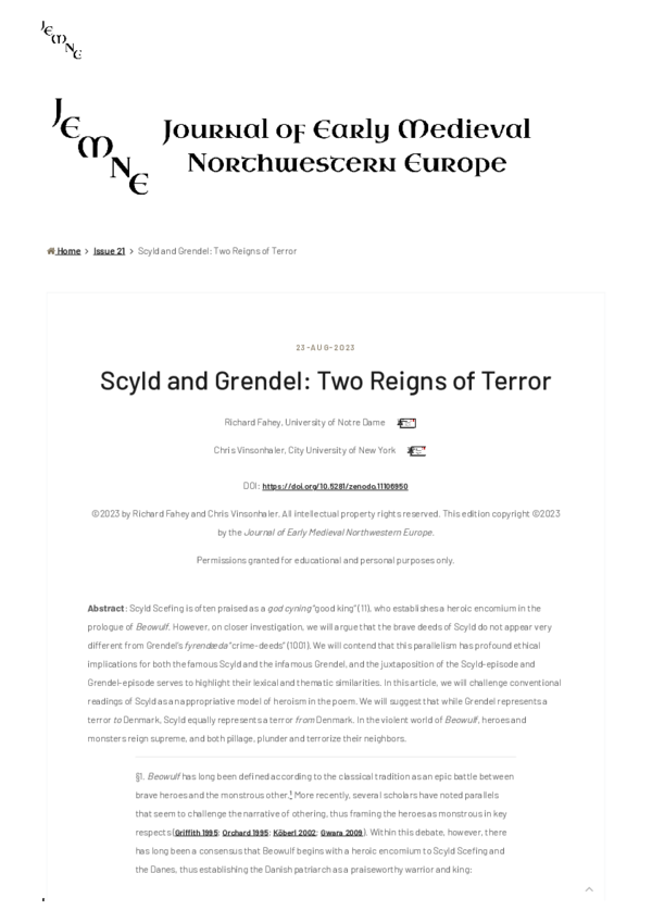 (PDF) Scyld and Grendel: Two Reigns of Terror