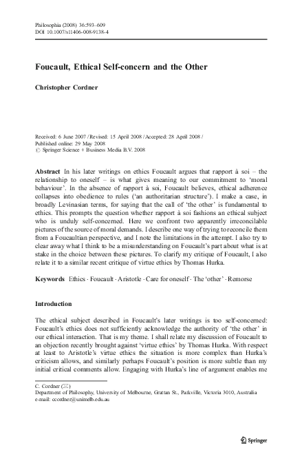 (PDF) Foucault, Ethical Self-concern and the Other