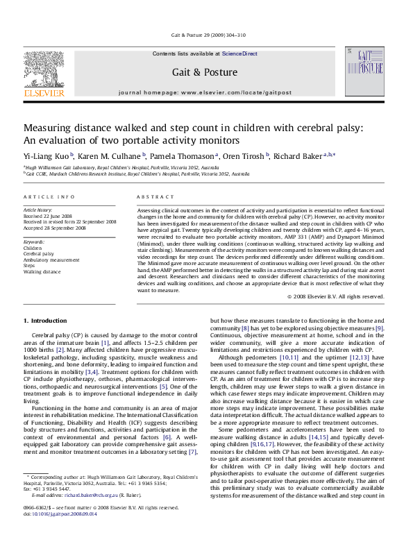 (PDF) Measuring distance walked and step count in children with ...