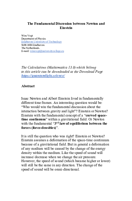 (PDF) The Fundamental Discussion between Newton and Einstein