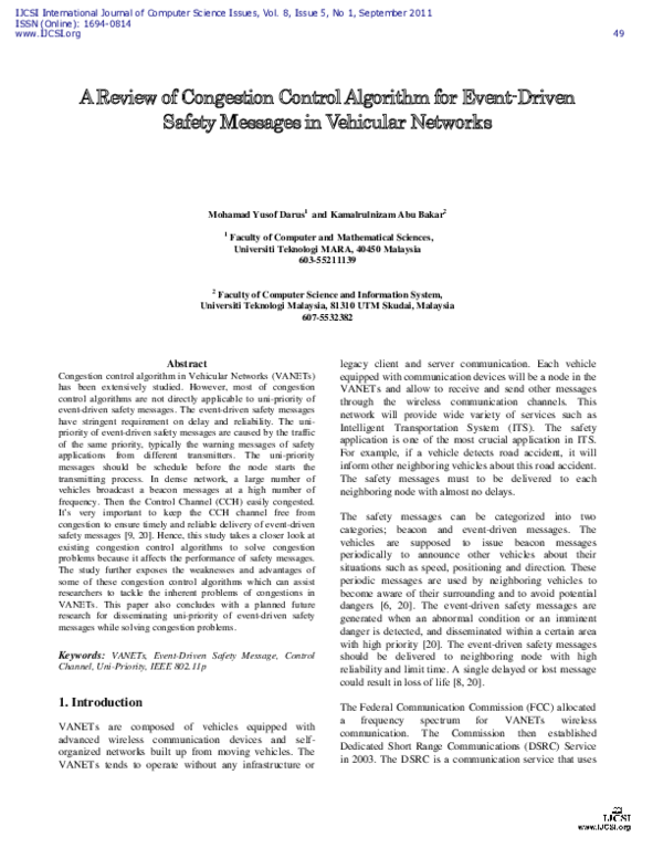 (PDF) A review of congestion control algorithm for event-driven safety ...