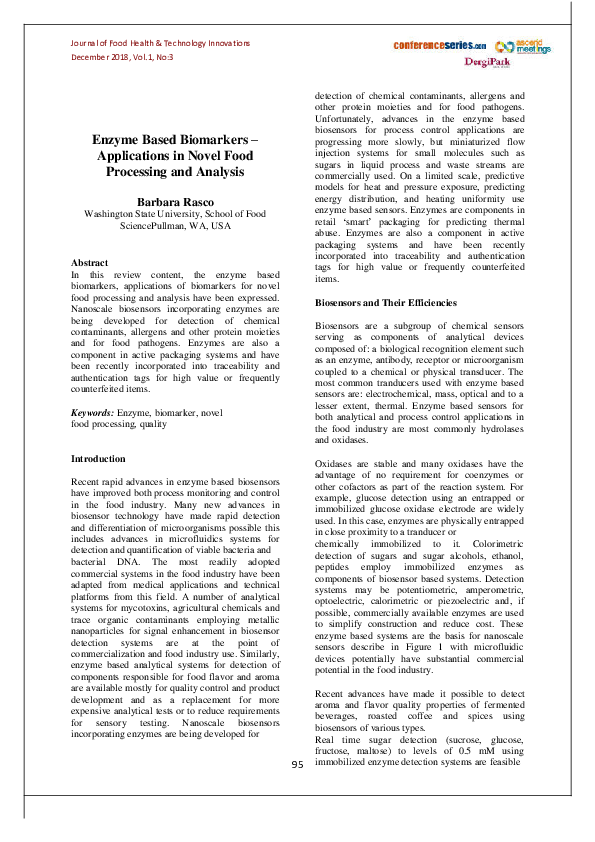 (PDF) Enzyme Based Biomarkers – Applications in Novel Food Processing ...