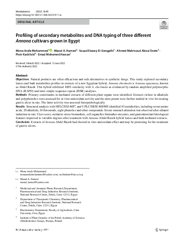 (PDF) Profiling of secondary metabolites and DNA typing of three ...