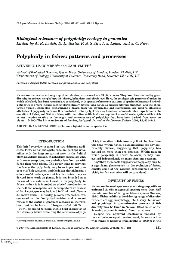 (PDF) Polyploidy in fishes: patterns and processes