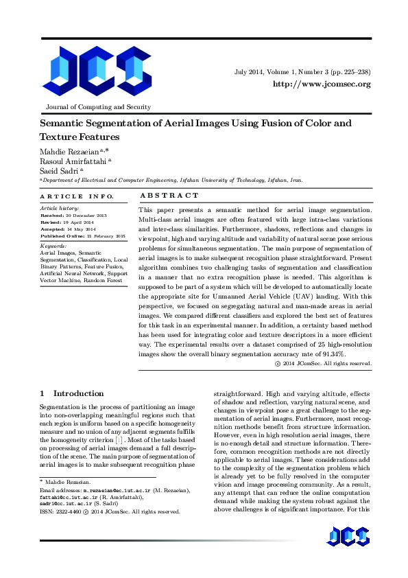 (PDF) Semantic Segmentation of Aerial Images Using Fusion of Color and ...