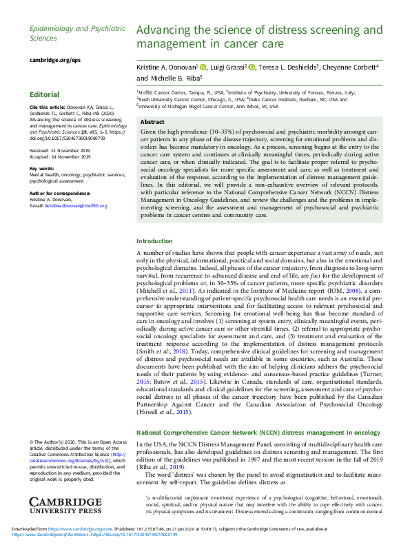 (PDF) Advancing the science of distress screening and management in ...