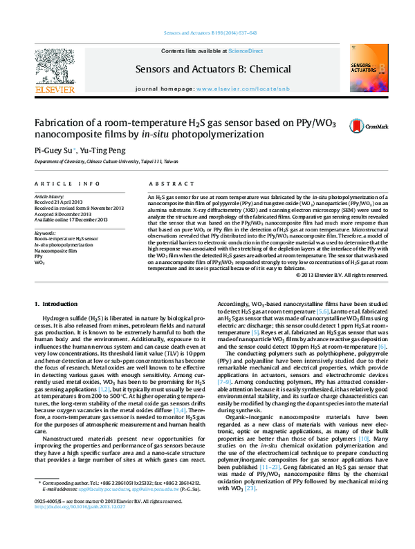 (PDF) Fabrication of a room-temperature H2S gas sensor based on PPy/WO3 ...