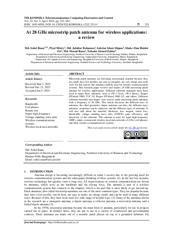 (PDF) At 28 GHz microstrip patch antenna for wireless applications: a ...