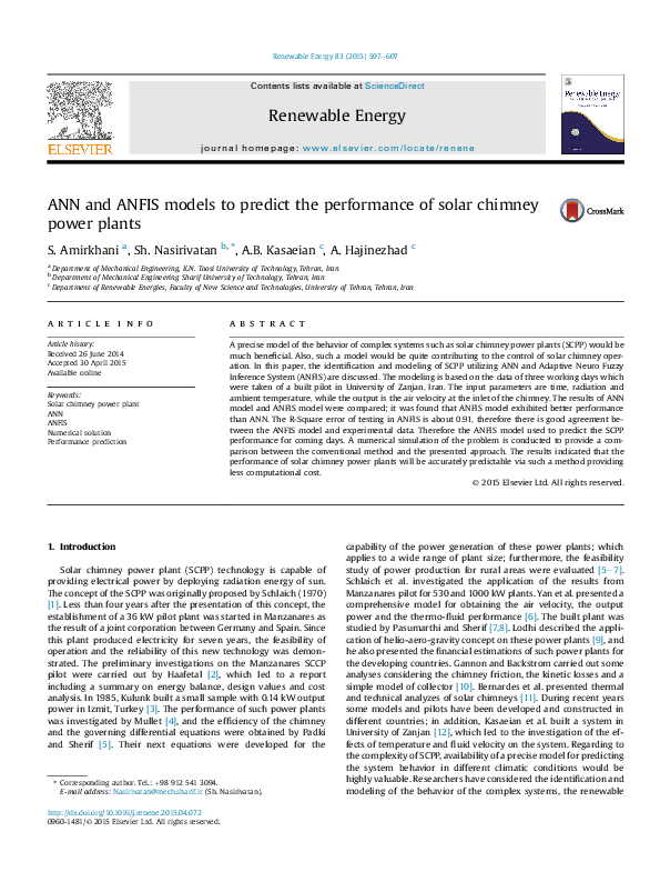 (PDF) ANN and ANFIS models to predict the performance of solar chimney ...