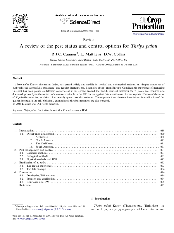 (PDF) A review of the pest status and control options for Thrips palmi