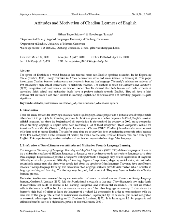 (PDF) Attitudes and Motivation of Chadian Learners of English